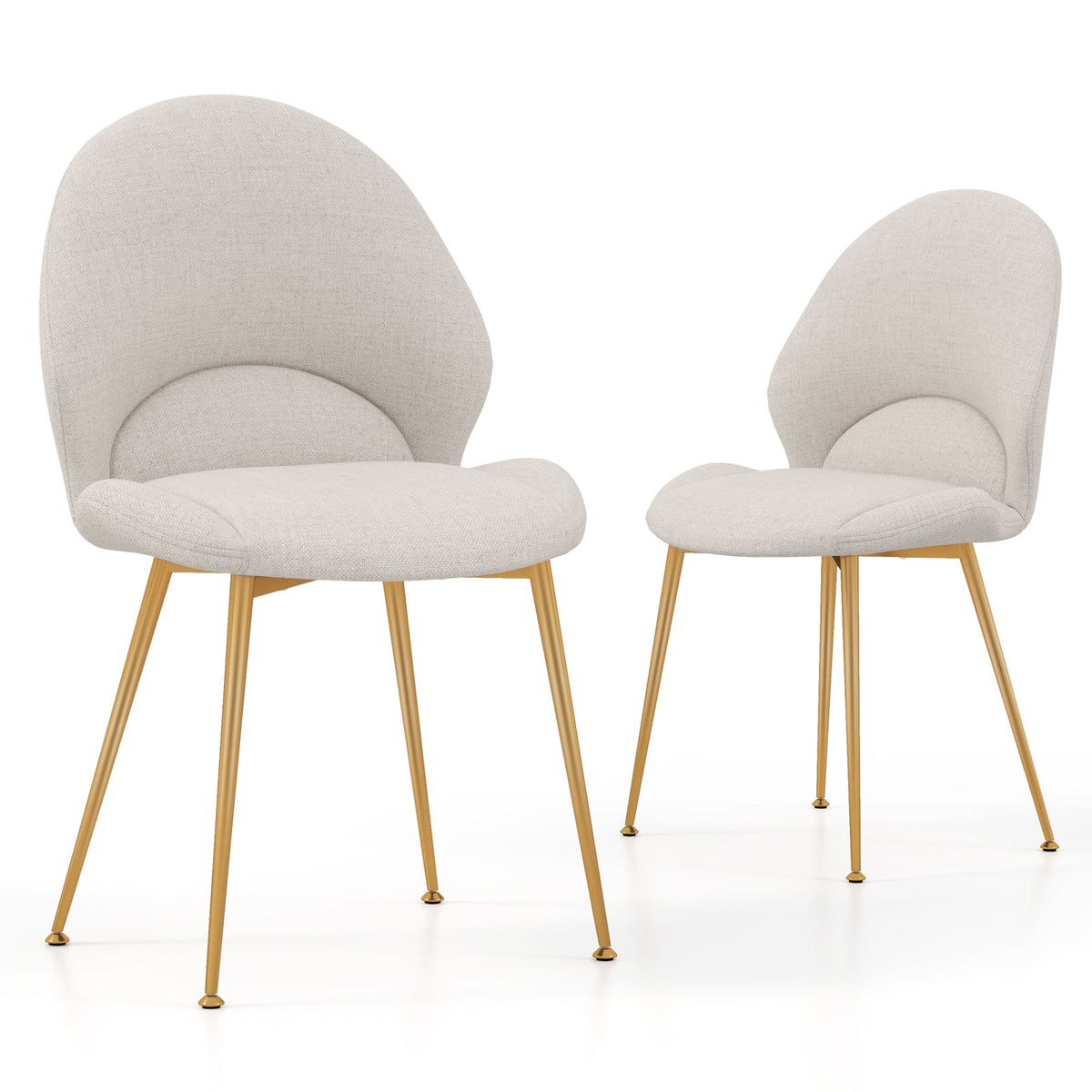 Set of 2 Upholstered Accent Chairs with Curved Backrest Adjustable Foot Pads-Grey
