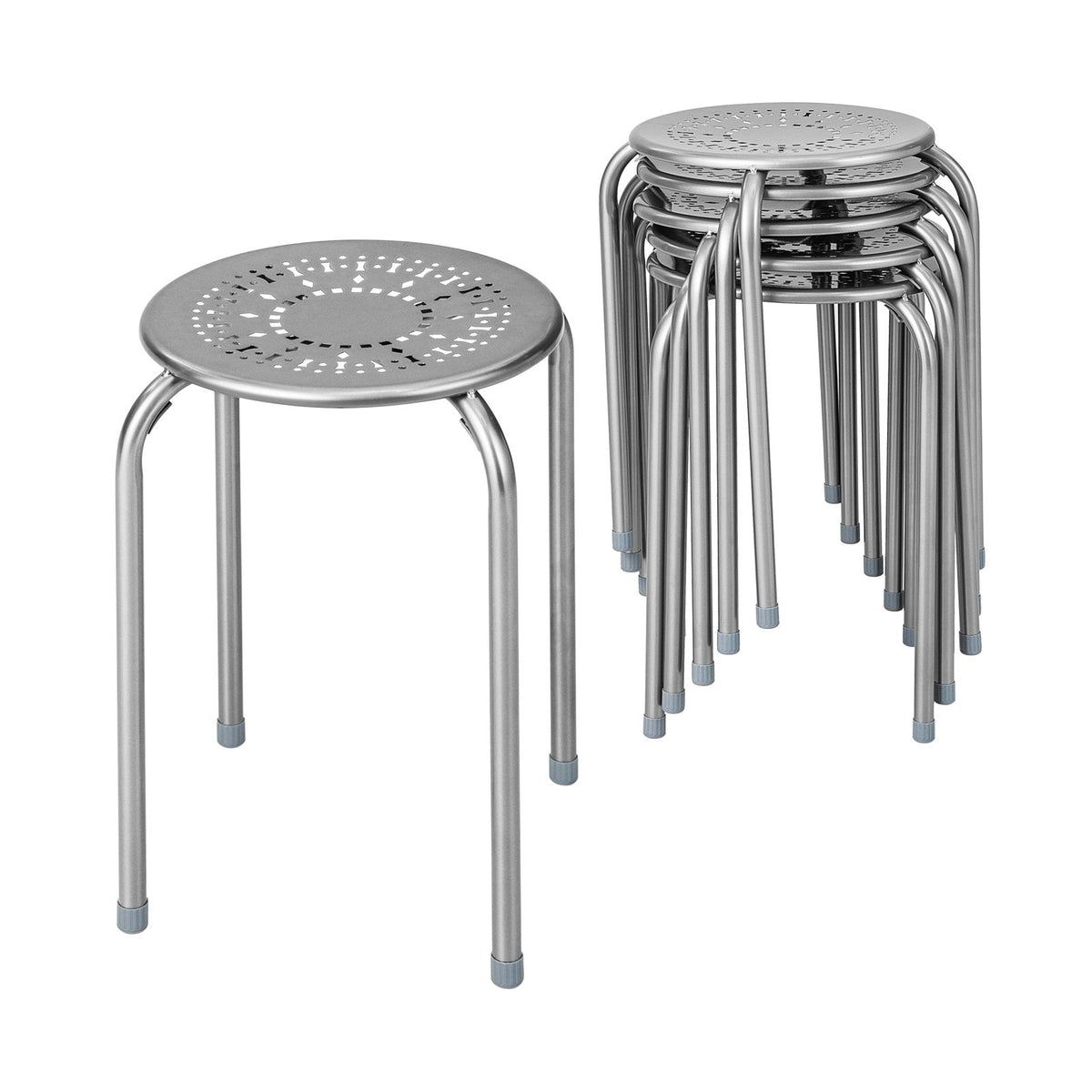 Set of 6 Round Metal Stools Support up to 120kg-Black