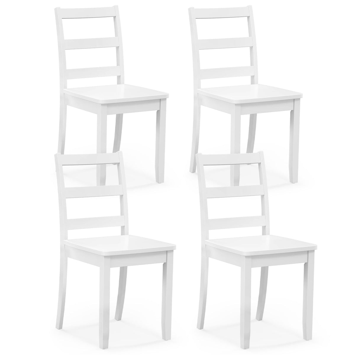 Set of 4 Dining Chairs with Back Armless Chairs with Solid Rubber Wood Legs-Black