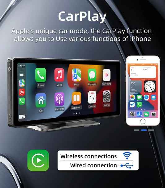 10.26 Inch Portable Wireless Carplay Screen HD Rear Reversing Camera Car Radio DVR MP5 Multimedia Video Player Android Auto