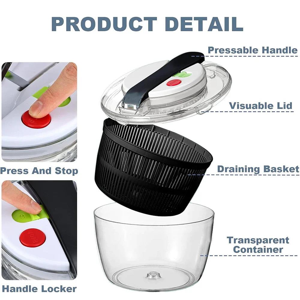 LMETJMA 3L Salad Spinner Large Salad Sowl With Lid One-handed Easy Press Salad Spinner Washer Dryer Drainer Mixer JT249
