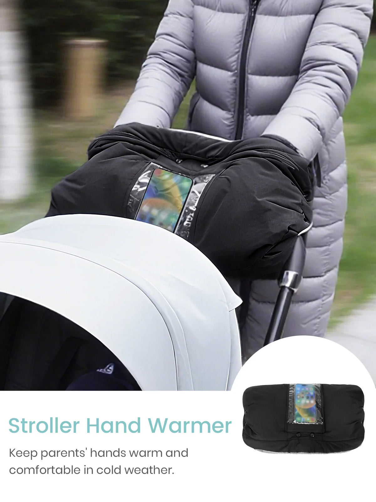 Stroller Warm Gloves with Phone Pocket & Without Phone Pocket Winter Stroller Hand Muff Waterproof Windproof Warm Gloves