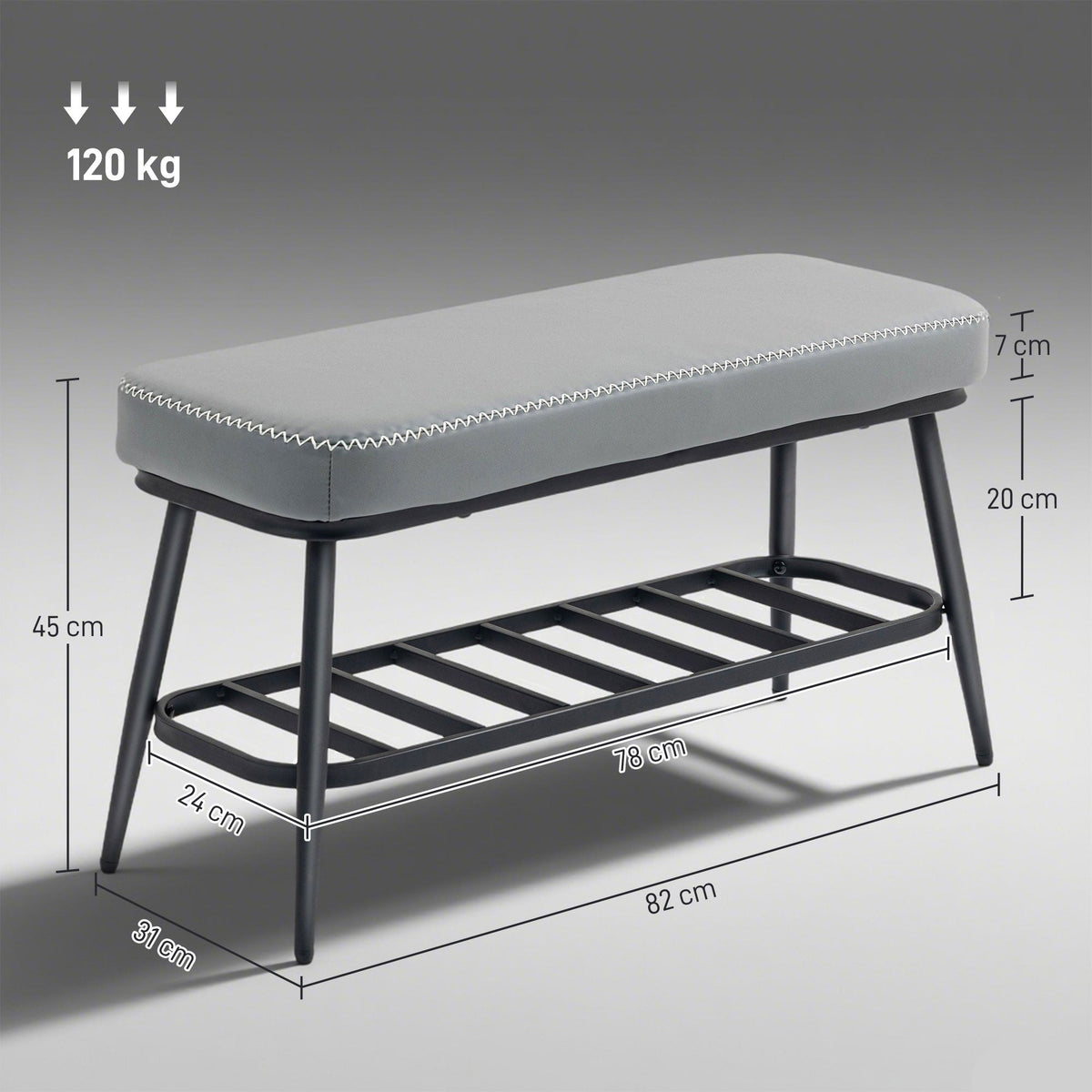 Grey Shoe Storage Bench PU Leather Seat Cabinet Hallway Organiser