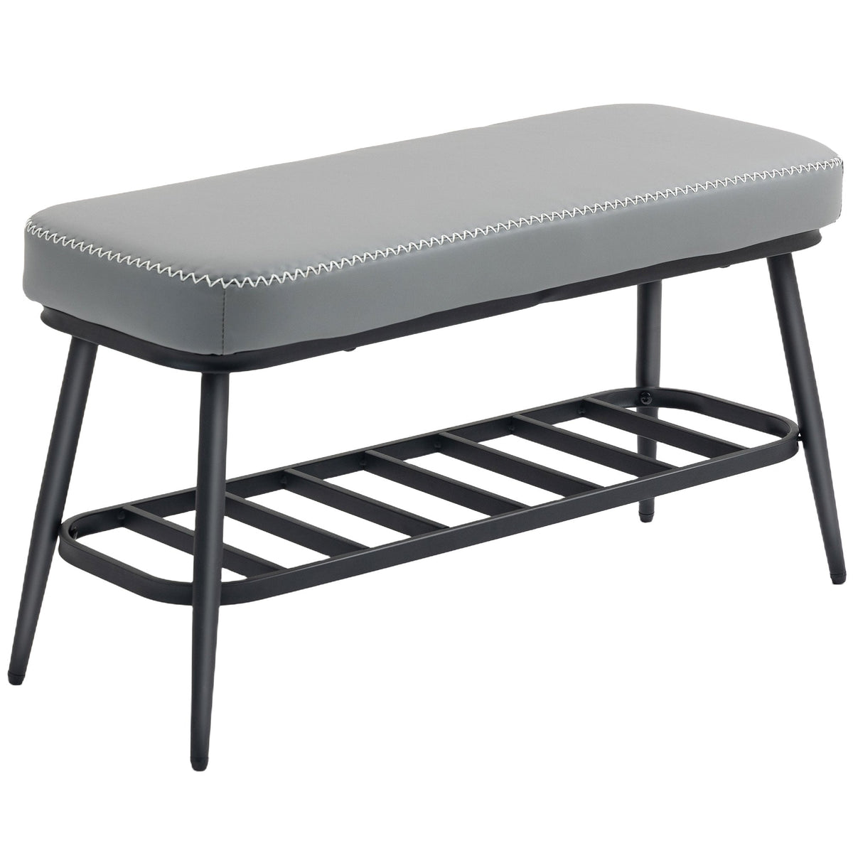 Grey Shoe Storage Bench PU Leather Seat Cabinet Hallway Organiser