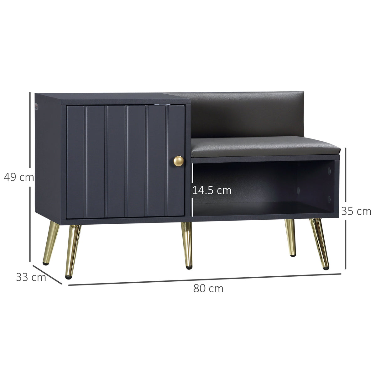 Navy Shoe Storage Bench with Padded Seat & Cabinet Hallway Organiser Gold Legs