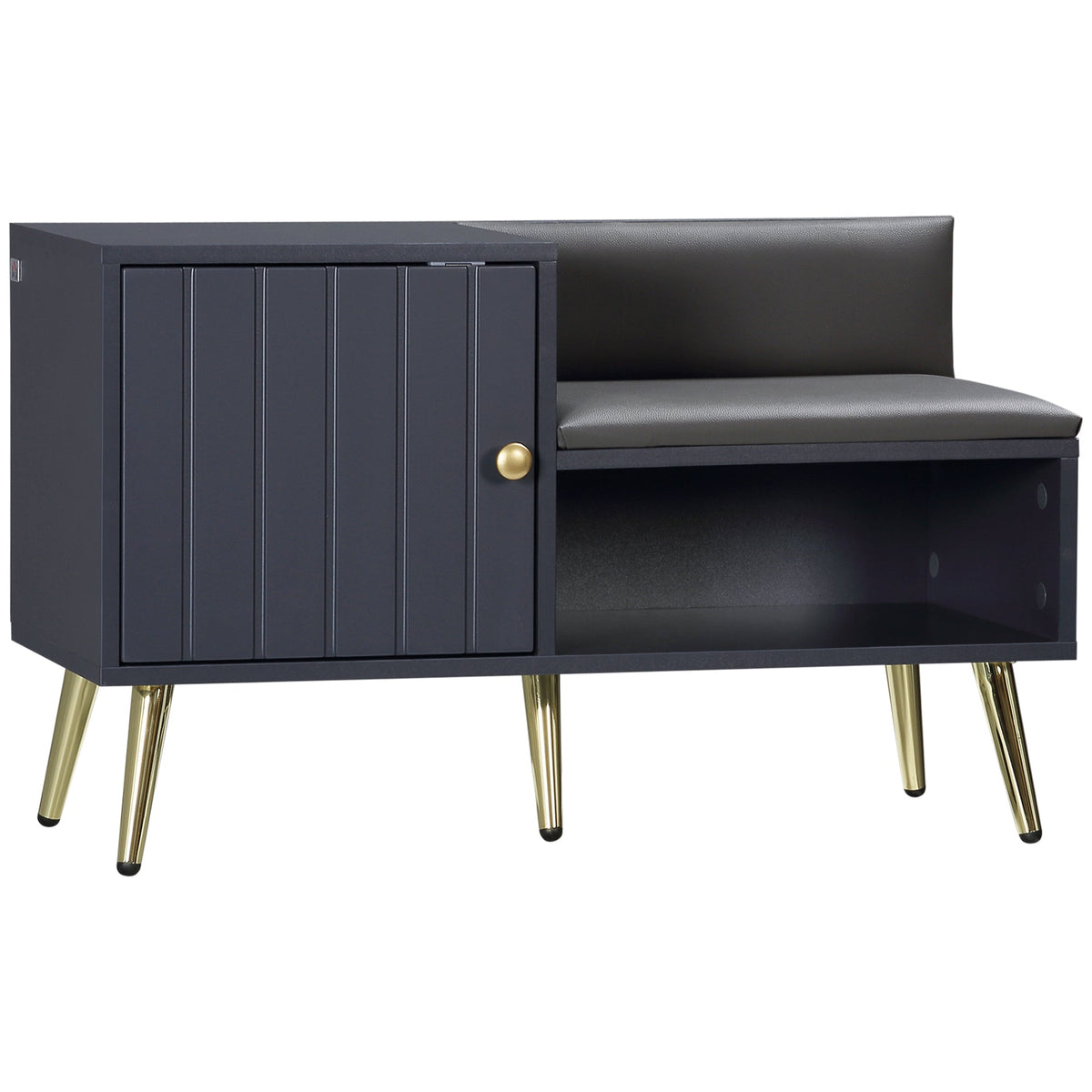 Navy Shoe Storage Bench with Padded Seat & Cabinet Hallway Organiser Gold Legs