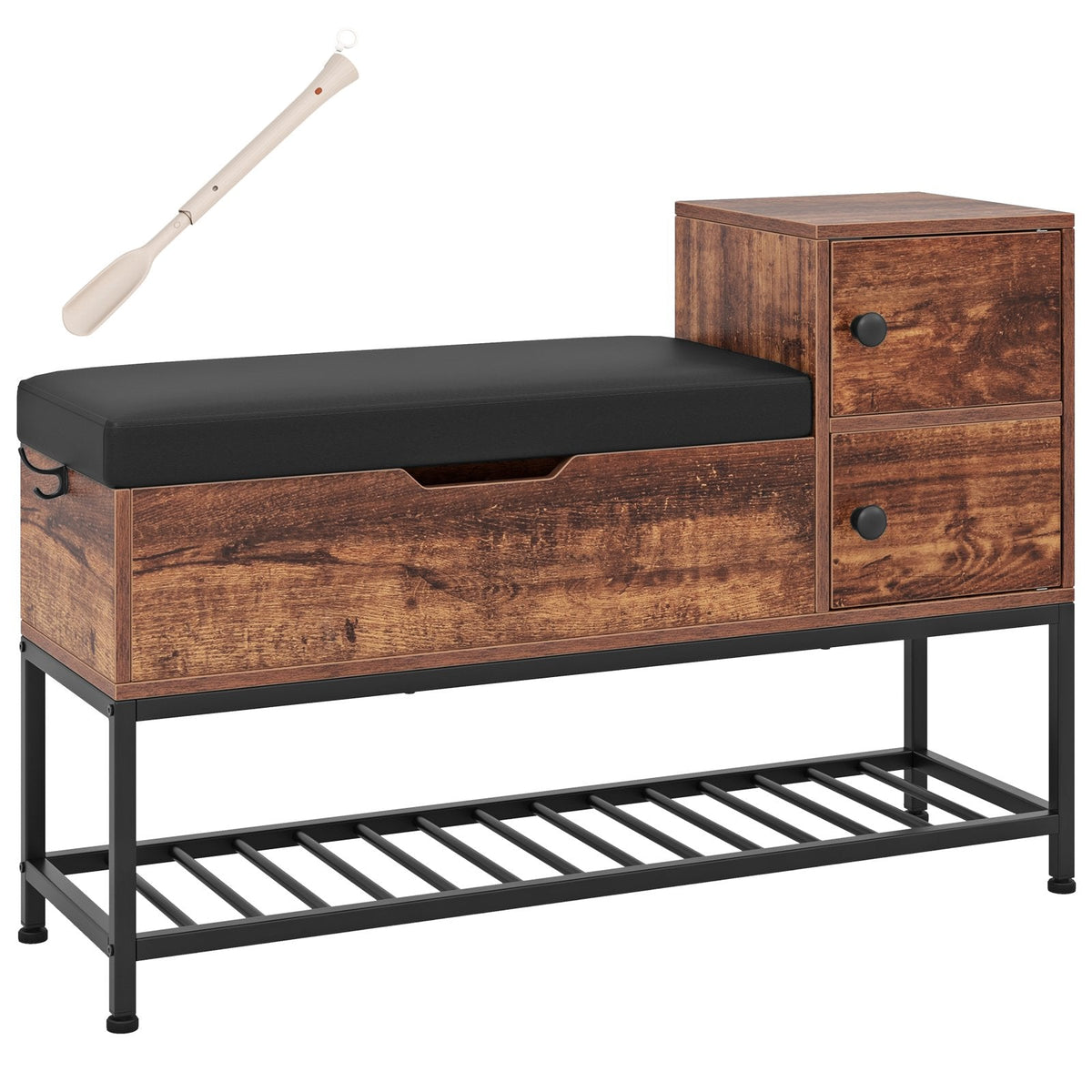 Shoe Entryway Bench with Flip Top Box and 2 Door Cabinets-Coffee
