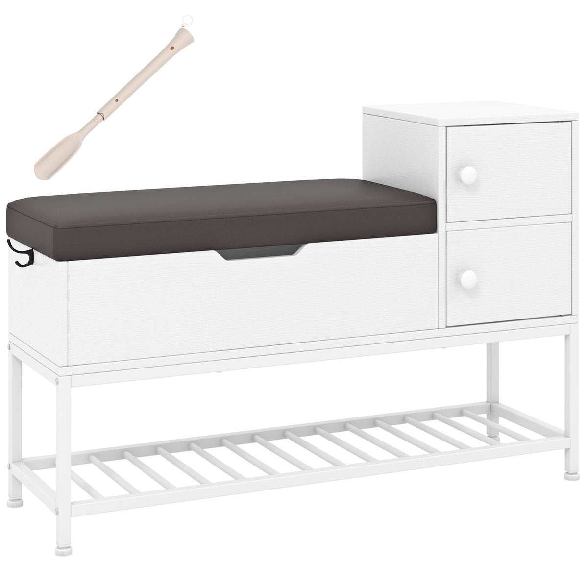 Shoe Entryway Bench with Flip Top Box and 2 Door Cabinets-Coffee