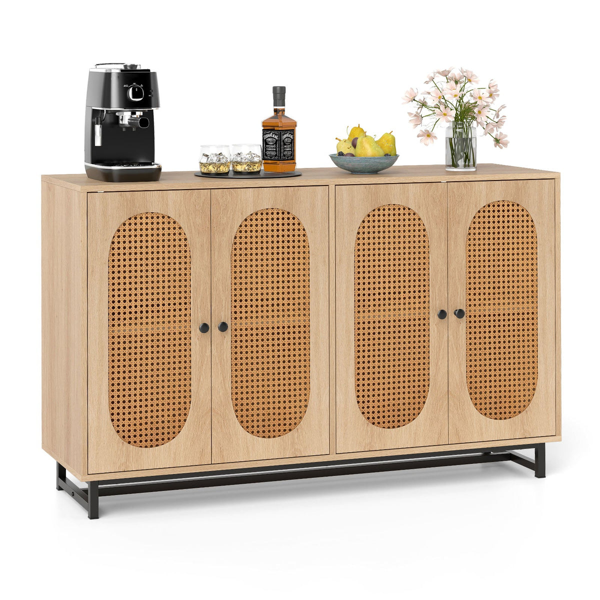 126cm Sideboard Buffet Cabinet with 4 Doors and Adjustable Shelves-Natural