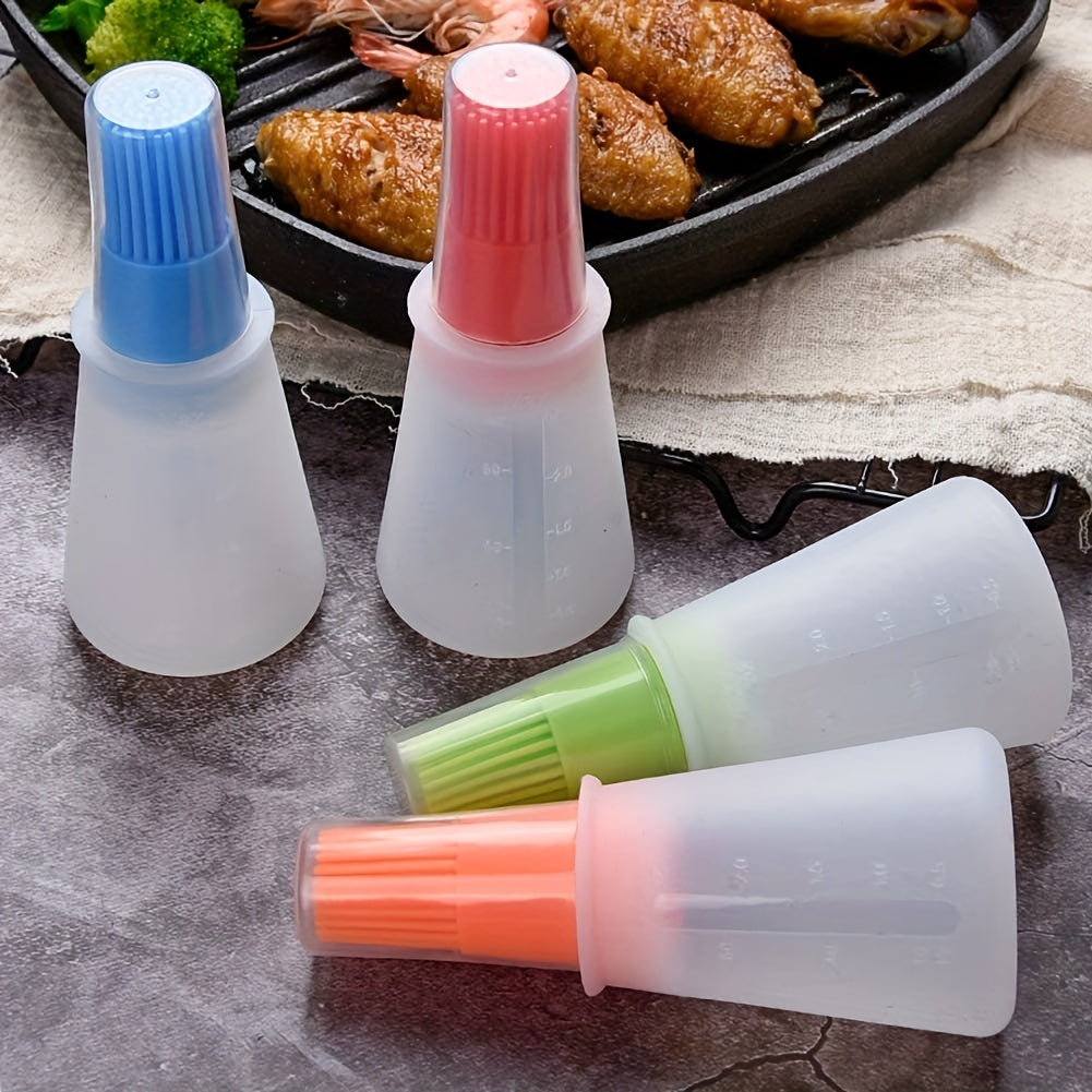 Silicone Basting Brush with Lid & Measurements - BBQ & Cooking Marinade Tool