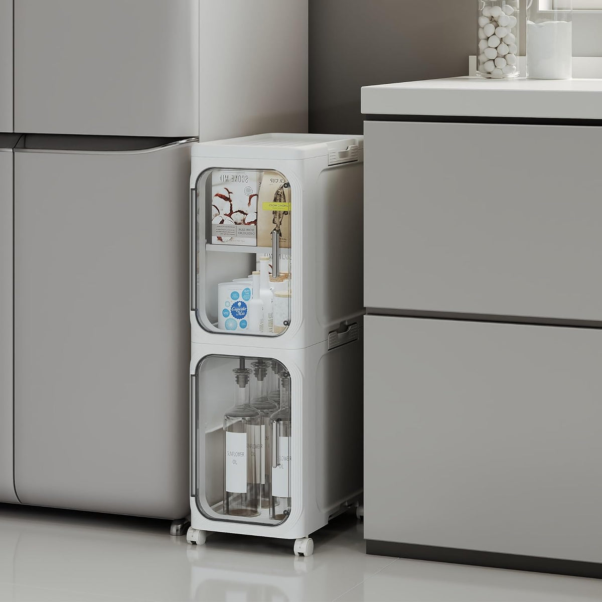 Slim White 3 Tier Storage Cabinet Narrow Gap Organiser Bathroom Kitchen Home