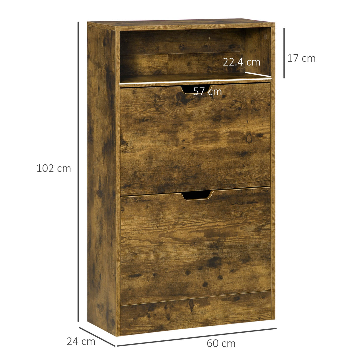 Slim Shoe Cabinet Rustic Brown 2 Flip Drawers 12 Pair Shoes Storage Rack Holder