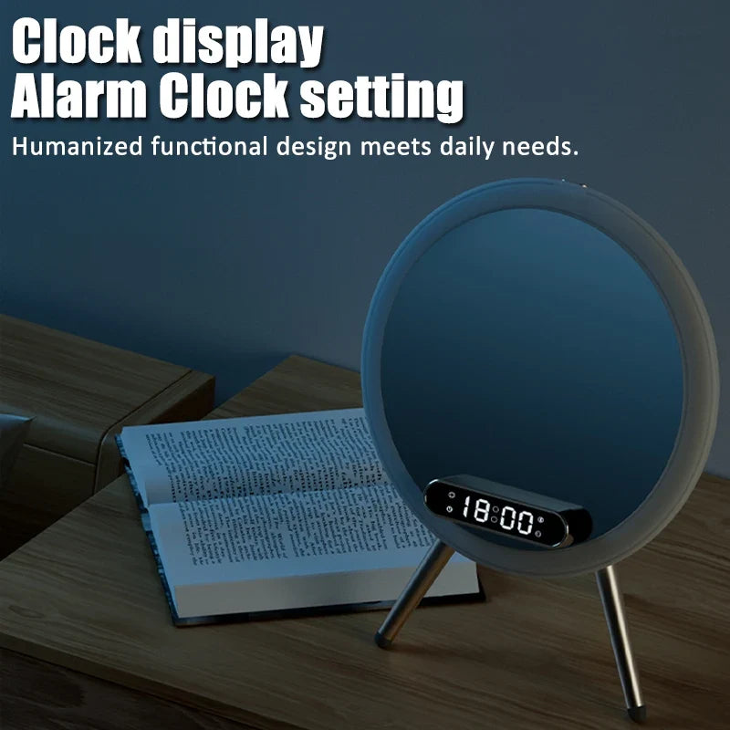 Smart Bluetooth Speaker Mirror Alarm Clock LED Night Light Wireless Charger