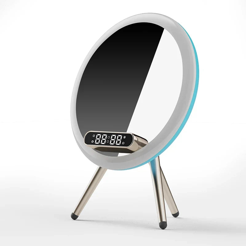 Smart Bluetooth Speaker Mirror Alarm Clock LED Night Light Wireless Charger