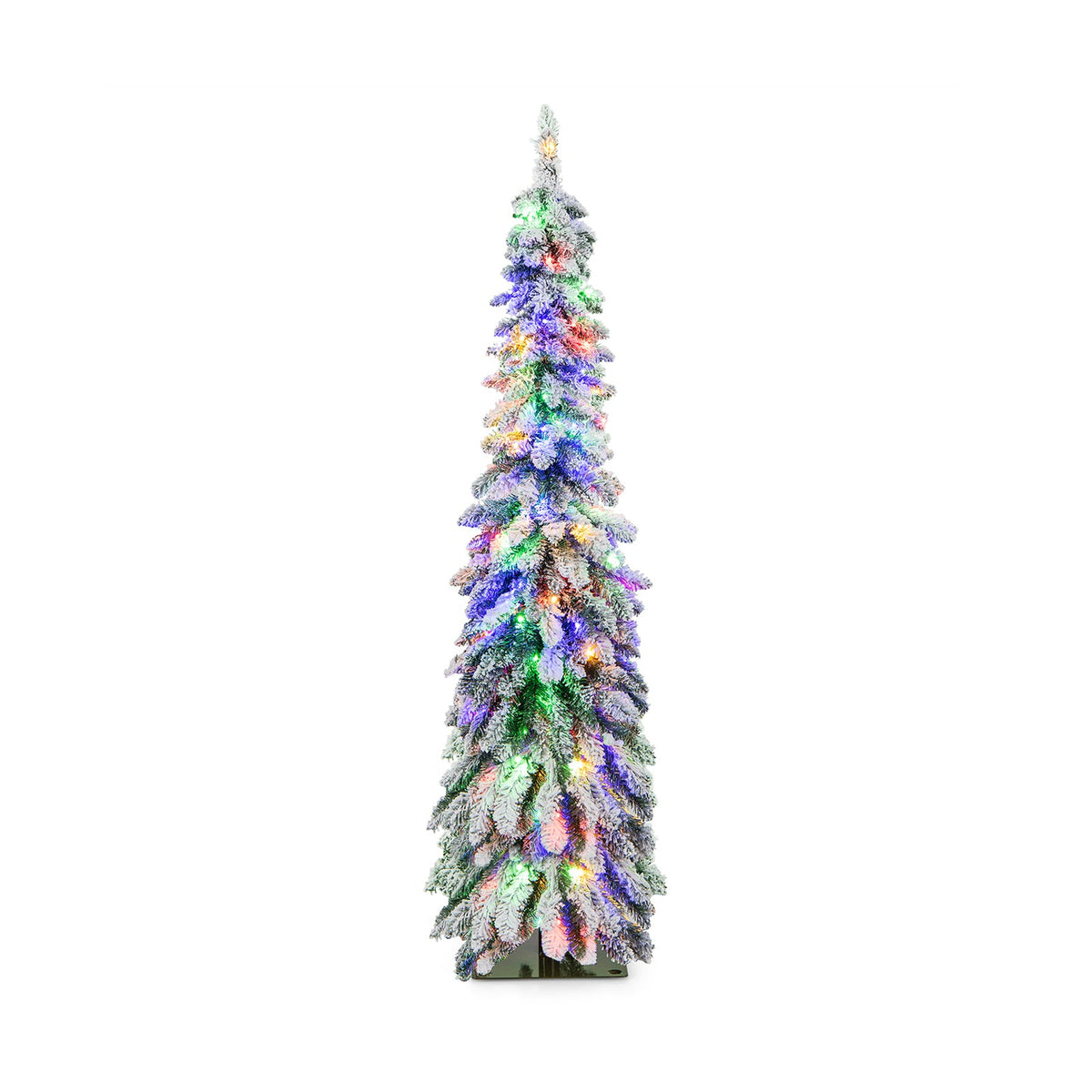 Snow-Flocked Slim Pencil Christmas Tree with 11 Lighting Modes-4FT