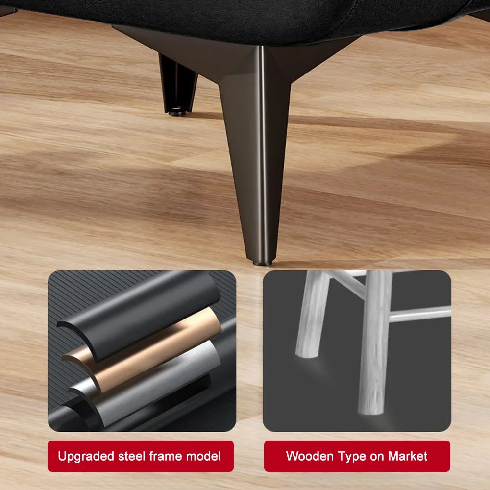 Black Square Faux Leather Stool - Modern Luxury Ottoman for Living Room Home Decor