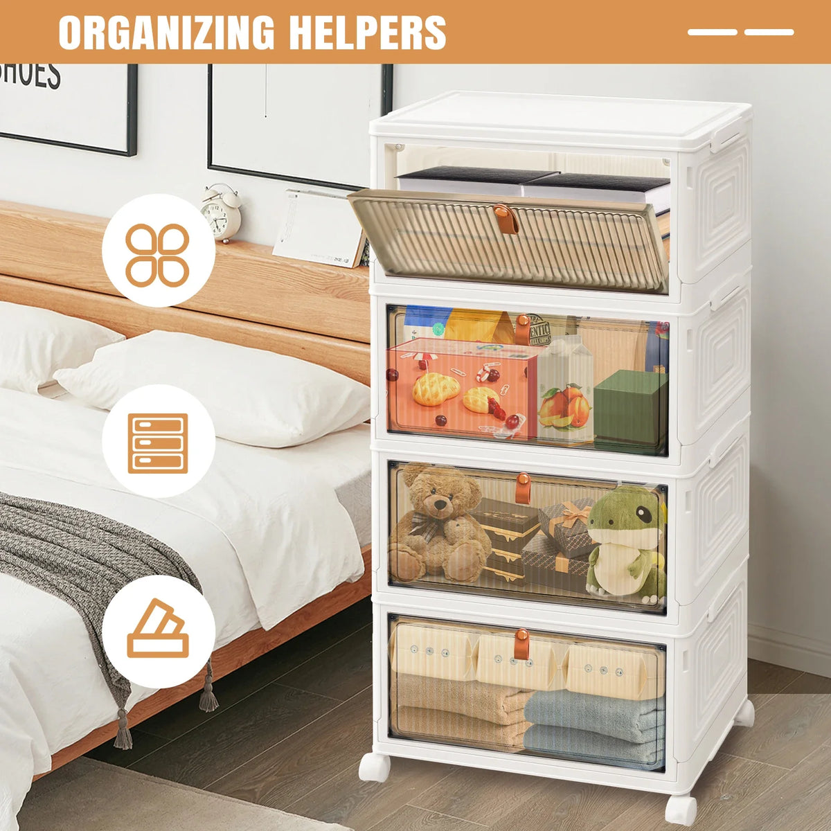 3/4/5 Tier Stackable Storage Boxes with Lids - Thickened Portable Units