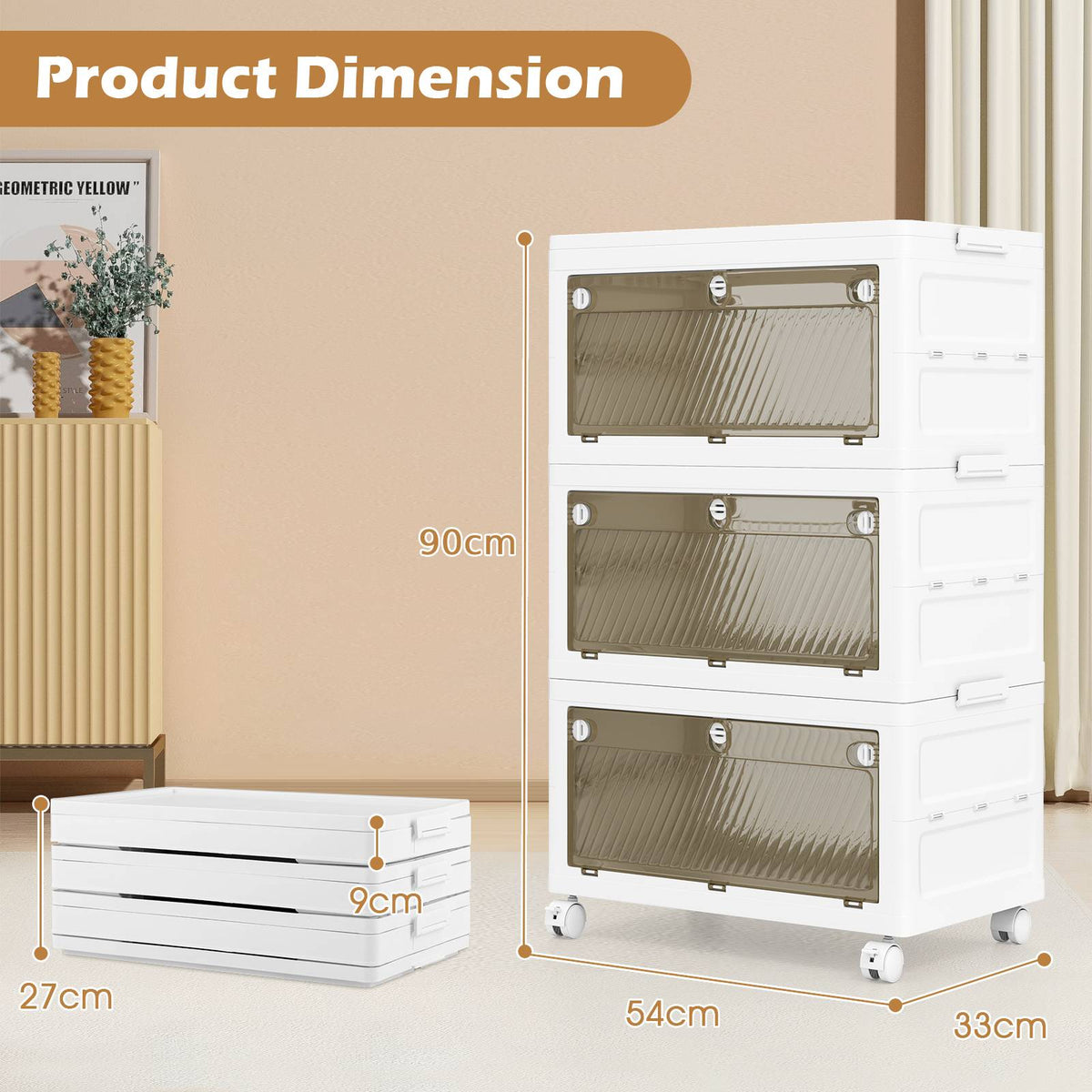 3-Tier/4-Tier Stackable Storage Bins with 3-Way-to-Open Drawers and Wheels-3-Tier