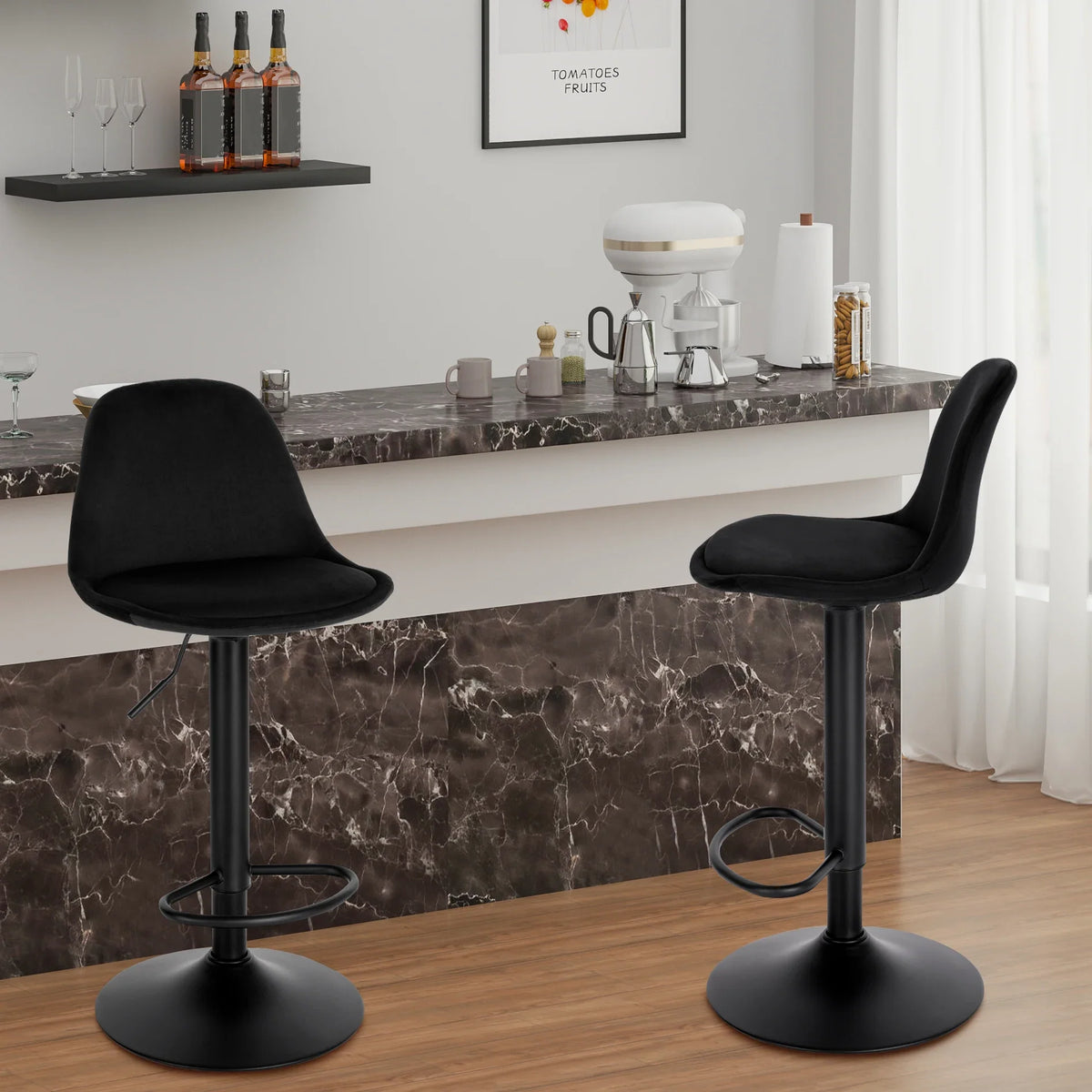 Height Adjustable Bar Stool - Faux Leather/Velvet Bar Chair Backrest Swivel High