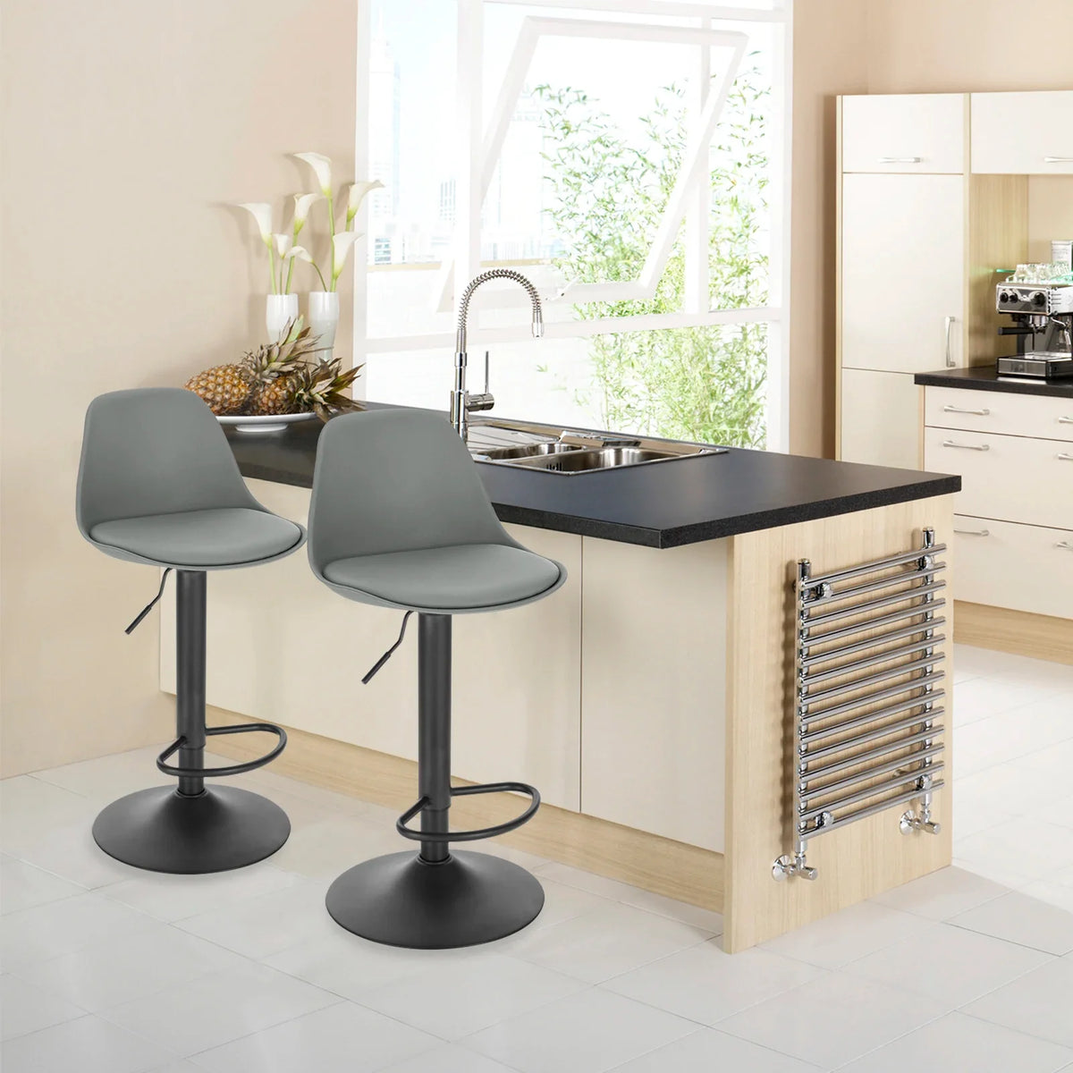 Height Adjustable Bar Stool - Faux Leather/Velvet Bar Chair Backrest Swivel High