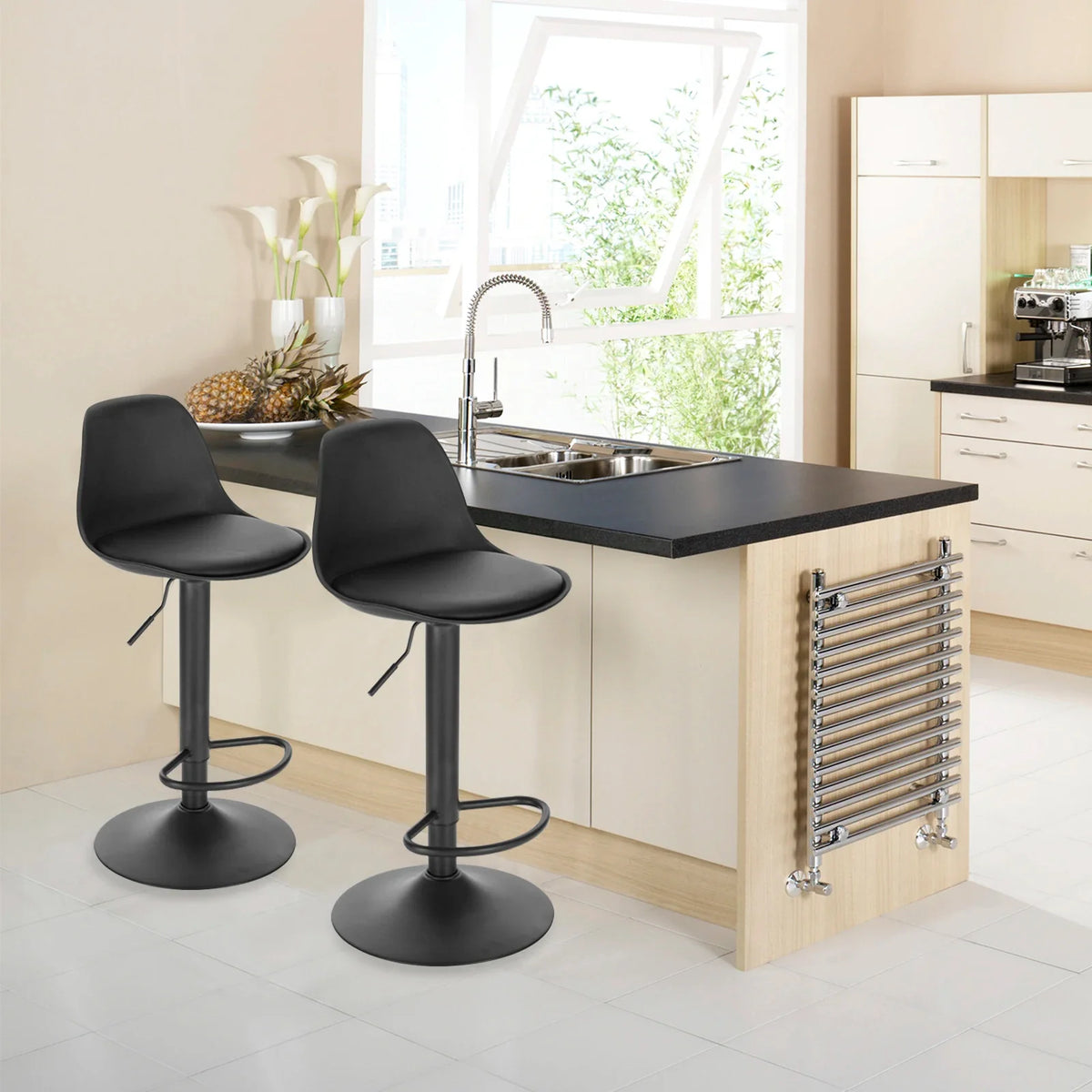 Height Adjustable Bar Stool - Faux Leather/Velvet Bar Chair Backrest Swivel High