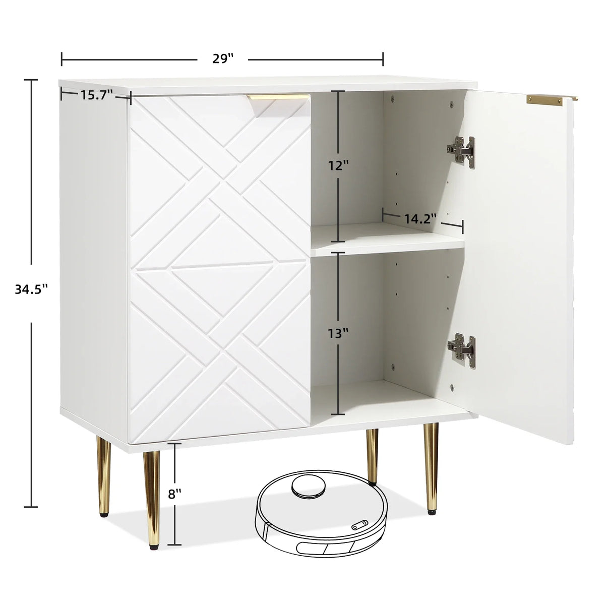 Storage Sideboard Cabinet Geometric Doors Gold Legs Modern Unit Bedside Side Table
