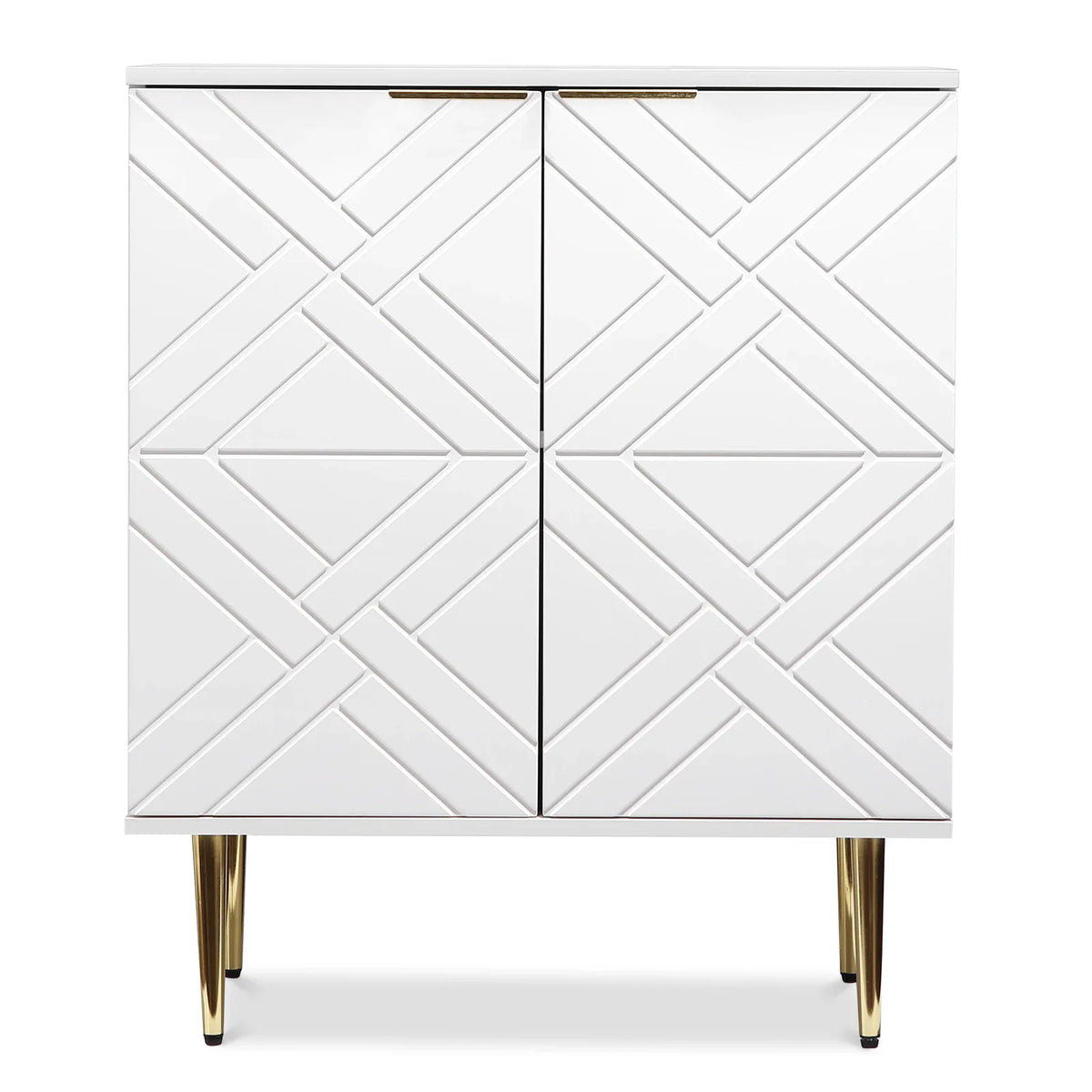 Storage Sideboard Cabinet Geometric Doors Gold Legs Modern Unit Bedside Side Table