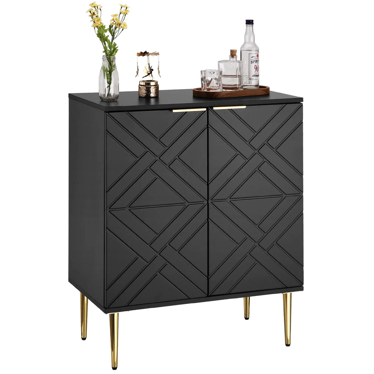 Storage Sideboard Cabinet Geometric Doors Gold Legs Modern Unit Bedside Side Table