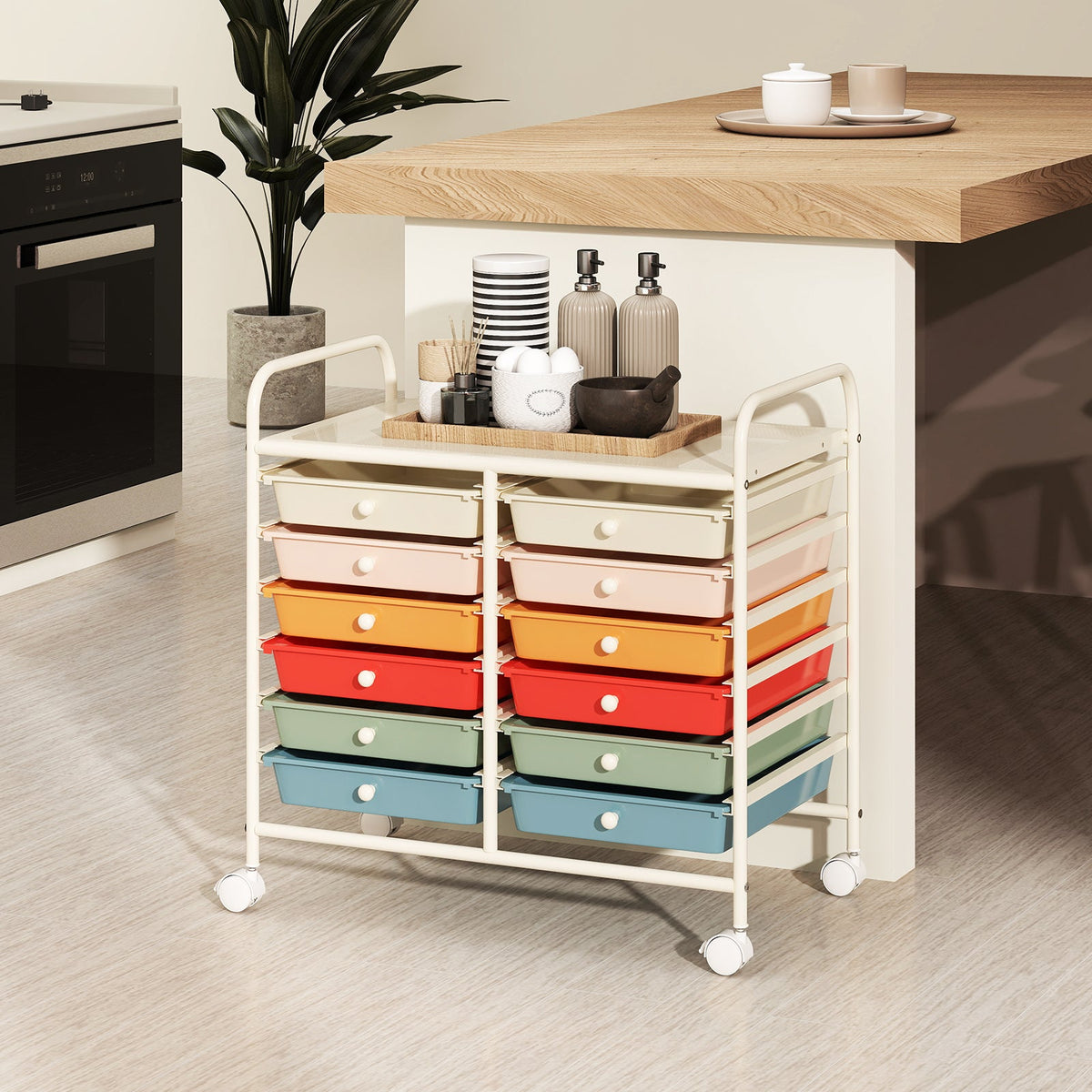 Storage Rolling Cart with Drawer and Large Countertop Side Handles-Black
