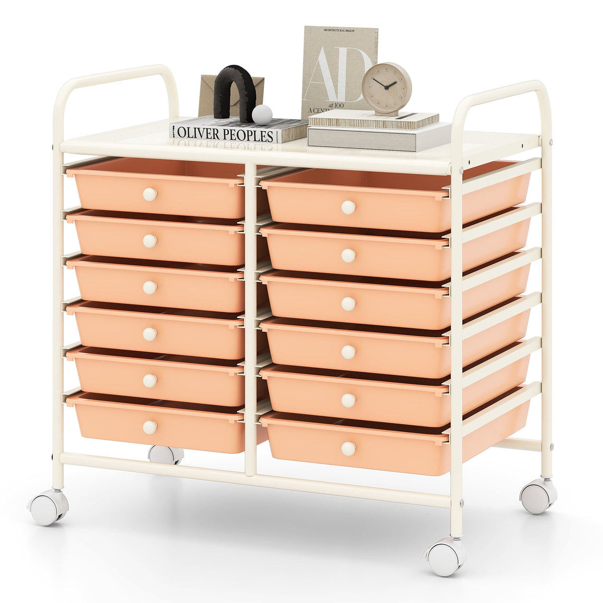 Storage Rolling Cart with Drawer and Large Countertop Side Handles-Black