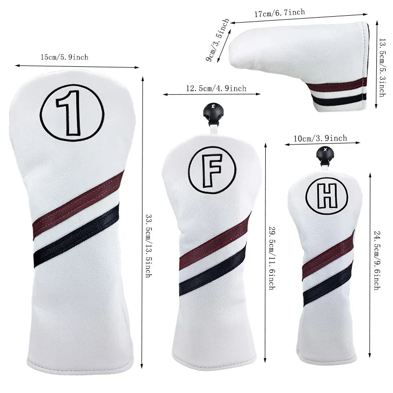 Golf Club Headcovers Driver Fairway Wood Hybrid Head Cover PU Leather 3 Colours