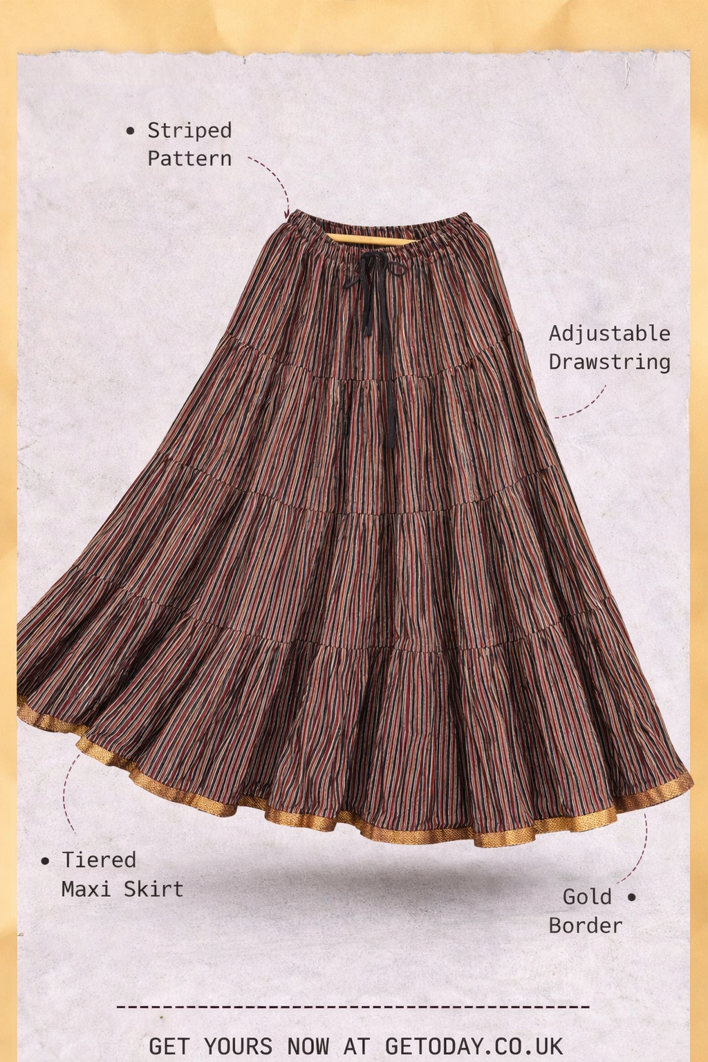 Blackfever Elegant Multicolour Striped Tiered Maxi Skirt – Free Size