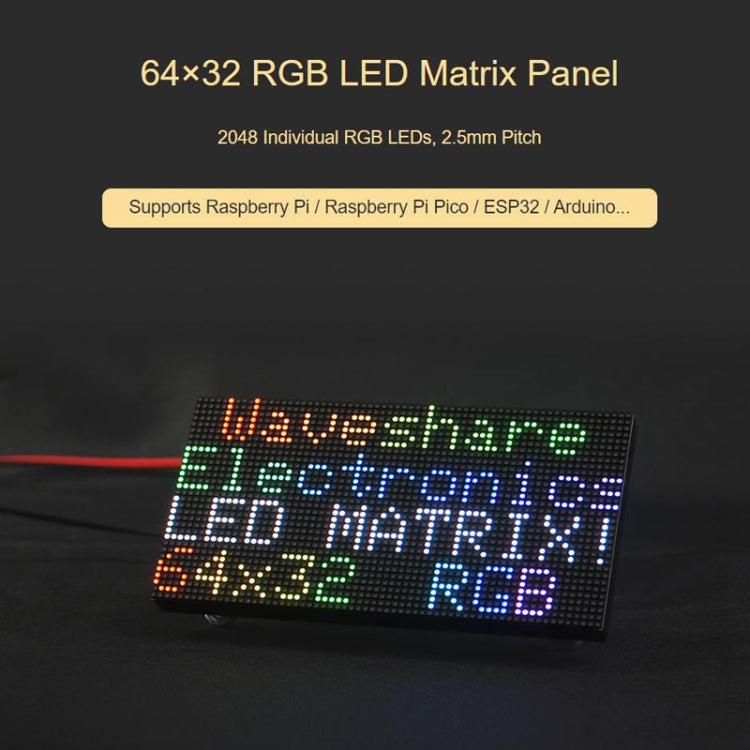 Waveshare RGB-Vollfarb-LED-Matrix-Panel, 2,5mm Pixelabstand, 64x32 Pixel, einstellbare Helligkeit, 23707, 23707