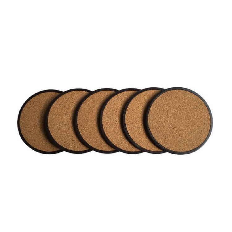 Cork & Wood Round Coasters with Holder — Set of 6