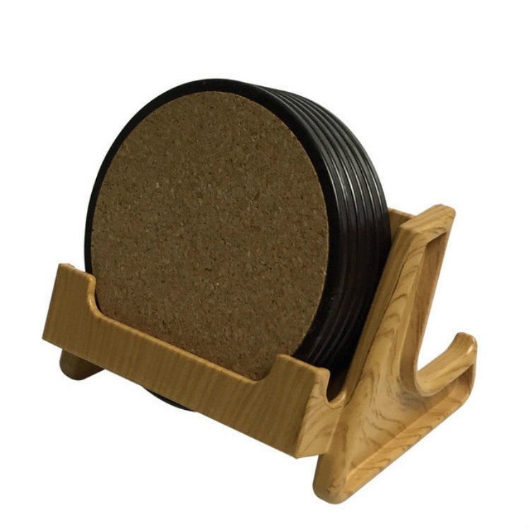 Cork & Wood Round Coasters with Holder — Set of 6