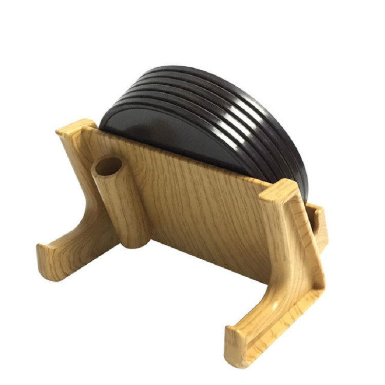 Cork & Wood Round Coasters with Holder — Set of 6