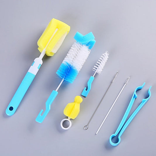 7-Piece Bottle Cleaning Brush Set | Sponge & Nylon Brushes with Straw Cleaner