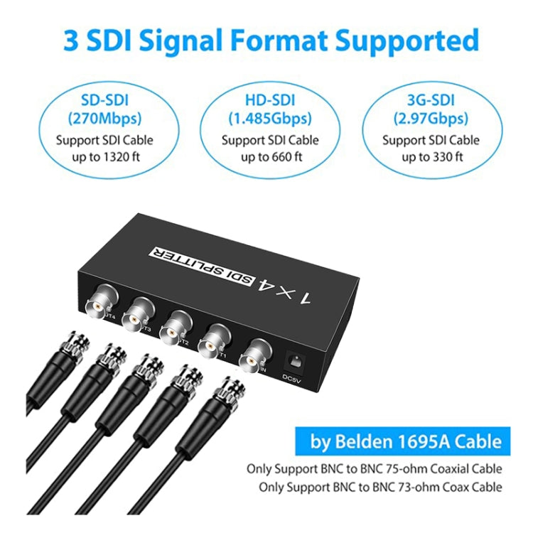 Amplificador distribuidor de video SDI 1 entrada 4 salidas SD-SDI / HD-SDI / 3G-SDI, 1 entrada 4 salidas
