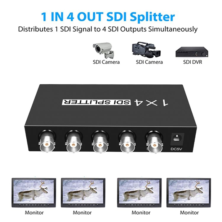 Amplificador distribuidor de video SDI 1 entrada 4 salidas SD-SDI / HD-SDI / 3G-SDI, 1 entrada 4 salidas