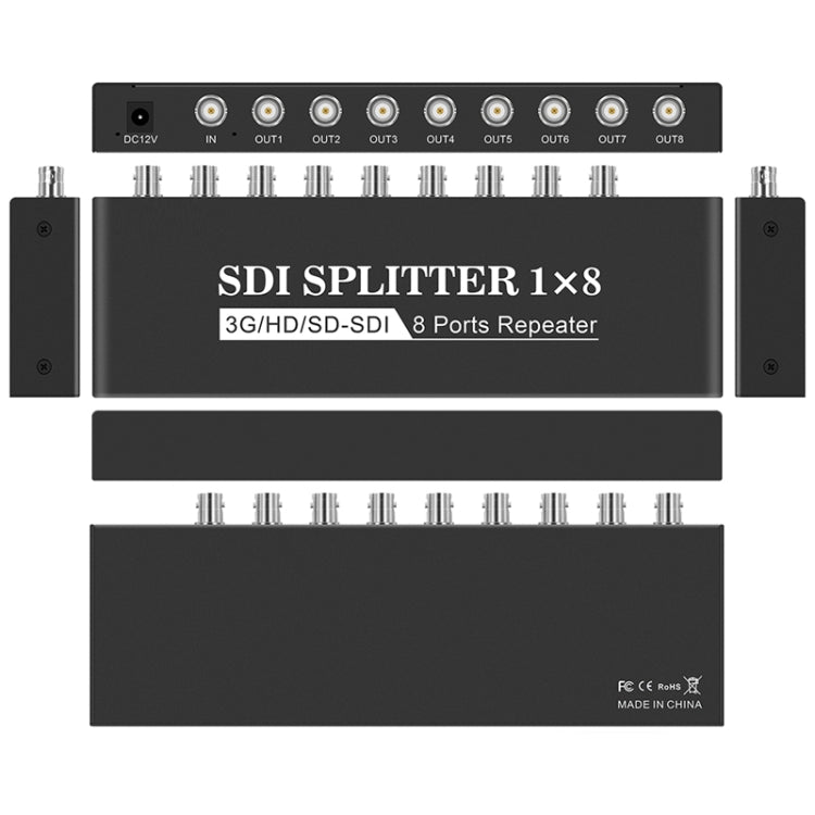 Divisor de vídeo SDI con amplificador de distribución 1 entrada 8 salidas SD-SDI / HD-SDI / 3G-SDI, 1 entrada 8 salidas