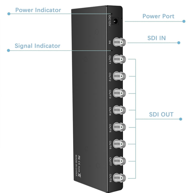 Divisor de vídeo SDI con amplificador de distribución 1 entrada 8 salidas SD-SDI / HD-SDI / 3G-SDI, 1 entrada 8 salidas