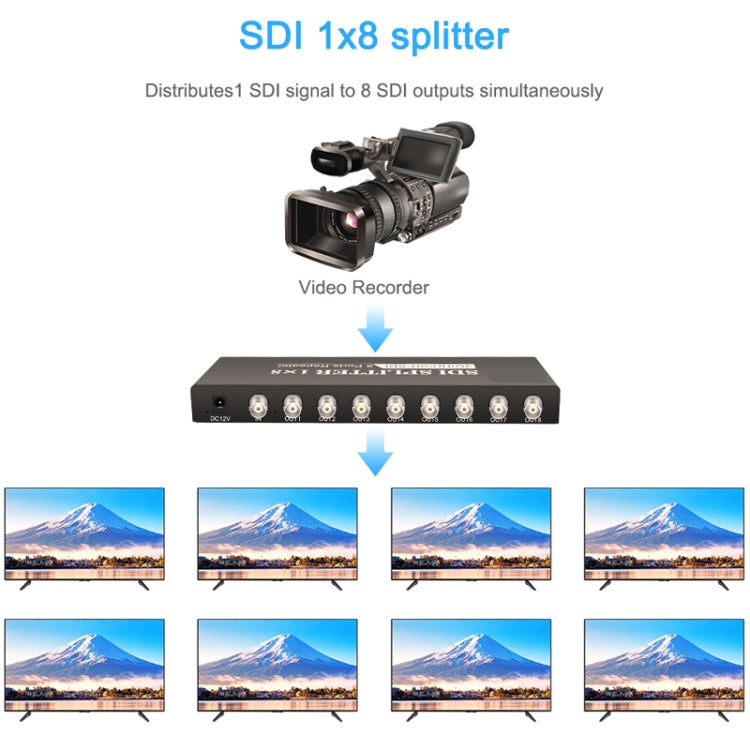 Divisor de vídeo SDI con amplificador de distribución 1 entrada 8 salidas SD-SDI / HD-SDI / 3G-SDI, 1 entrada 8 salidas
