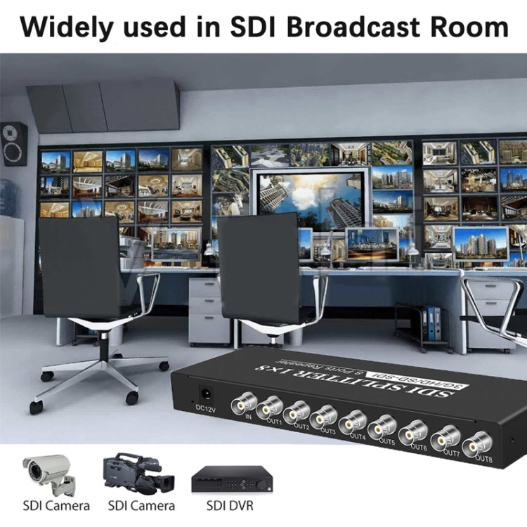 Divisor de vídeo SDI con amplificador de distribución 1 entrada 8 salidas SD-SDI / HD-SDI / 3G-SDI, 1 entrada 8 salidas