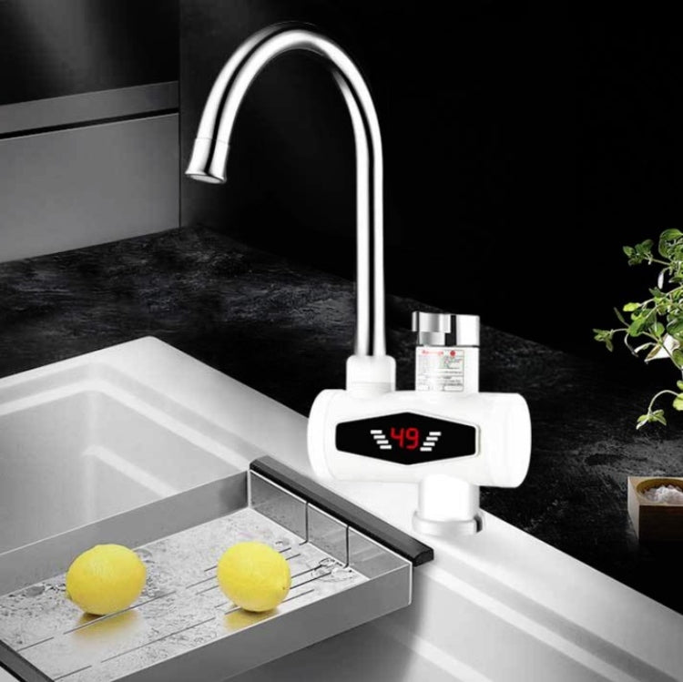 Elektronischer Durchlauferhitzer mit digitaler Temperaturanzeige, elektrischer Warmwasserhahn für Küche und Haushalt, Warm- und Kaltwasserbereiter, EU-Stecker, mit Brausekopf, großem Auslauf, universalem Anschlussrohr