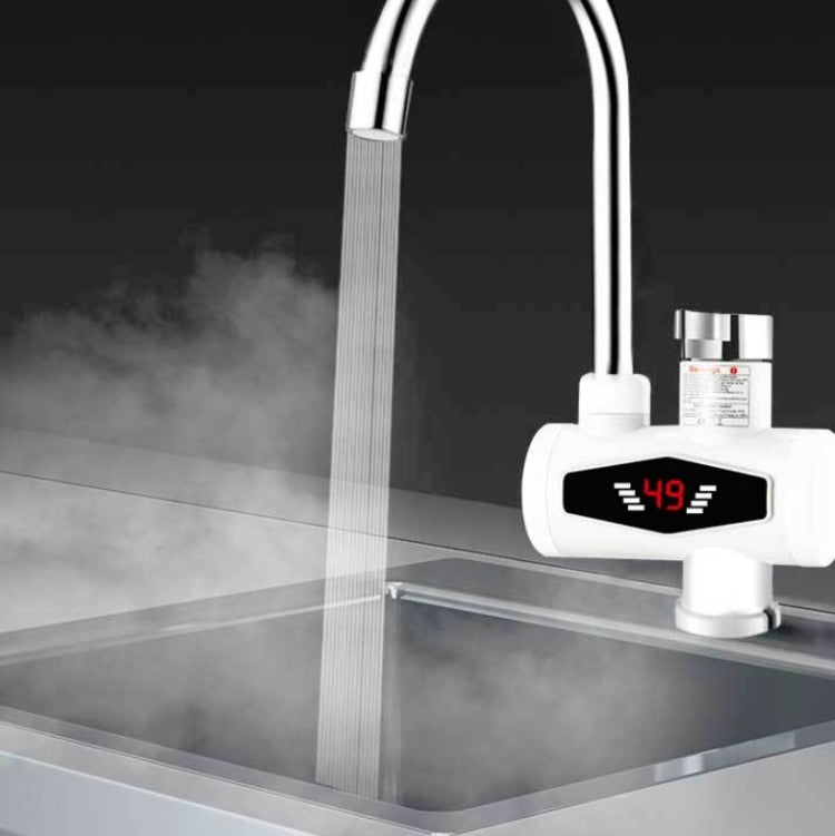 Elektronischer Durchlauferhitzer mit digitaler Temperaturanzeige, elektrischer Warmwasserhahn für Küche und Haushalt, Warm- und Kaltwasserbereiter, EU-Stecker, mit Brausekopf, großem Auslauf, universalem Anschlussrohr