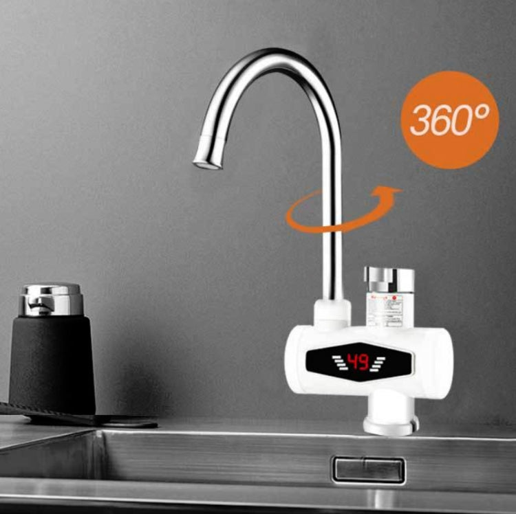 Elektronischer Durchlauferhitzer mit digitaler Temperaturanzeige, elektrischer Warmwasserhahn für Küche und Haushalt, Warm- und Kaltwasserbereiter, EU-Stecker, mit Brausekopf, großem Auslauf, universalem Anschlussrohr
