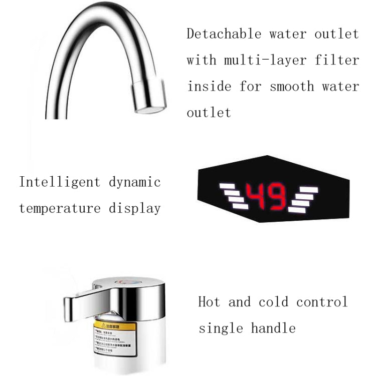 Elektronischer Durchlauferhitzer mit digitaler Temperaturanzeige, elektrischer Warmwasserhahn für Küche und Haushalt, Warm- und Kaltwasserbereiter, EU-Stecker, mit Brausekopf, großem Auslauf, universalem Anschlussrohr