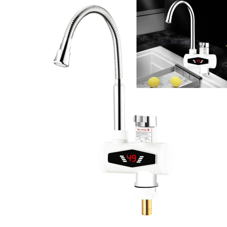Elektronischer Durchlauferhitzer mit digitaler Temperaturanzeige, elektrischer Warmwasserhahn für Küche und Haushalt, Warm- und Kaltwasserbereiter, EU-Stecker, mit Brausekopf, großem Auslauf, universalem Anschlussrohr