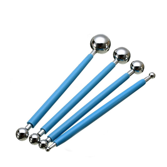 4 in 1 Edelstahl kugelförmige Schnitzgruppe Pillenstab Fondant Ton Farbiger Ton Schnitzwerkzeug-Set, Blau, Grün, Lila