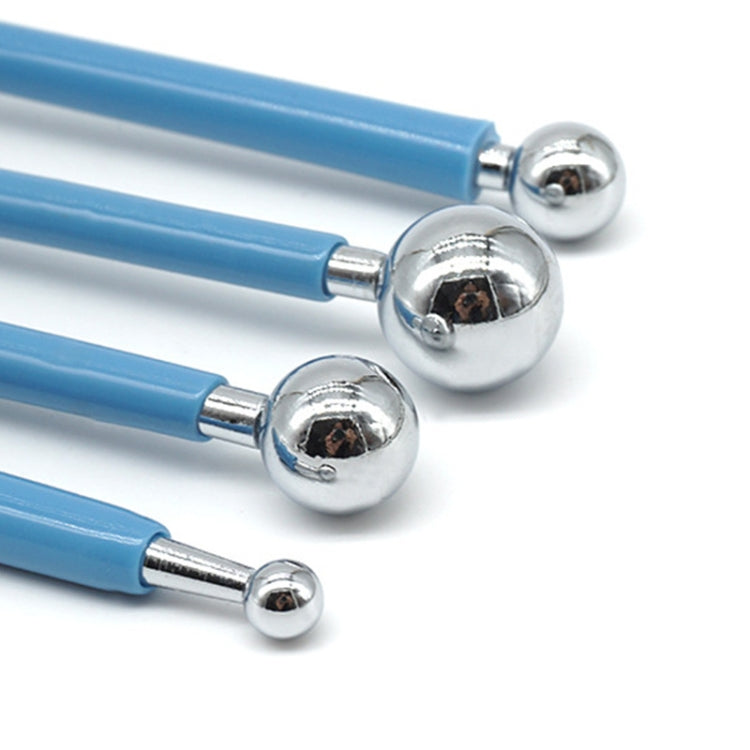 4 in 1 Edelstahl kugelförmige Schnitzgruppe Pillenstab Fondant Ton Farbiger Ton Schnitzwerkzeug-Set, Blau, Grün, Lila